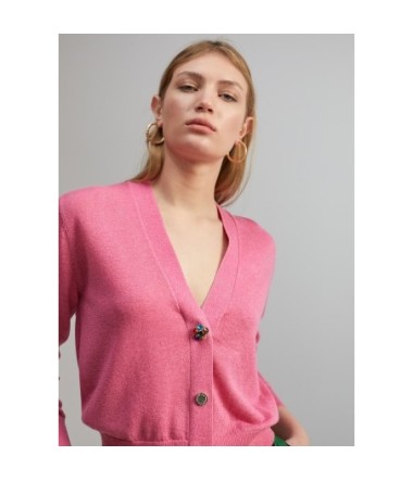 LOLA CARDIGAN ROSE BRILLANT BOUTON BIJOUX