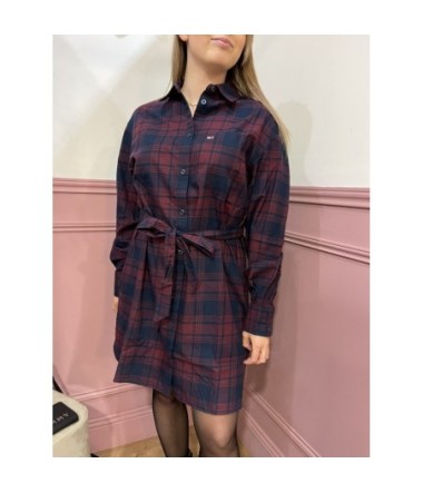 TOMMT ROBE TARTAN BORDEAUX DET MARINE