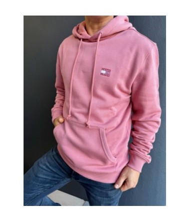 TOMMY HOODIE LOGO BAGDE ROSE