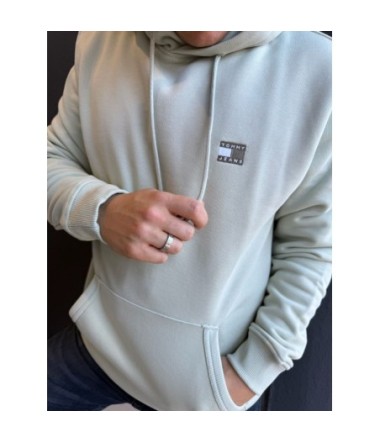 TOMMY HOODIE LOGO BAGDE SAUGE