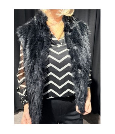 RINO PELLE GILET FOURRURE NOIR
